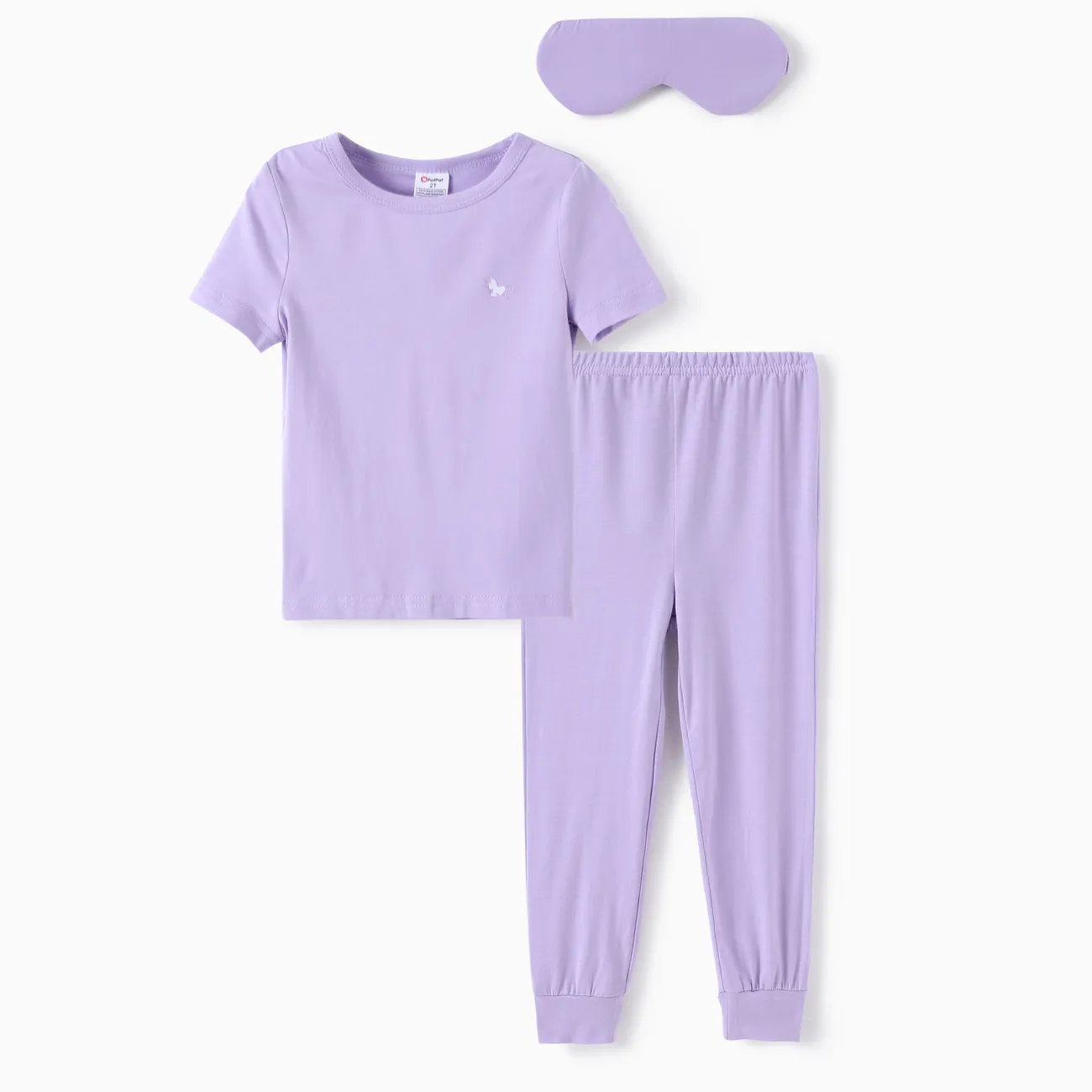 Bamboo Viscose Toddler Girl 3pcs Solid Snug Fit Pajamas with Eye Mask Set
