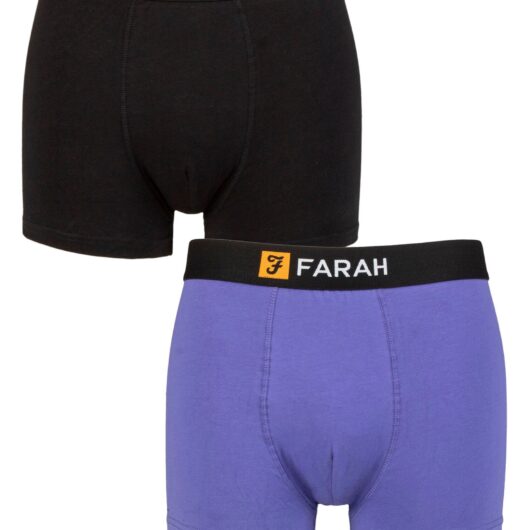 Mens 2 Pack Farah Cotton Classic Fitted Trunks Black / Purple M