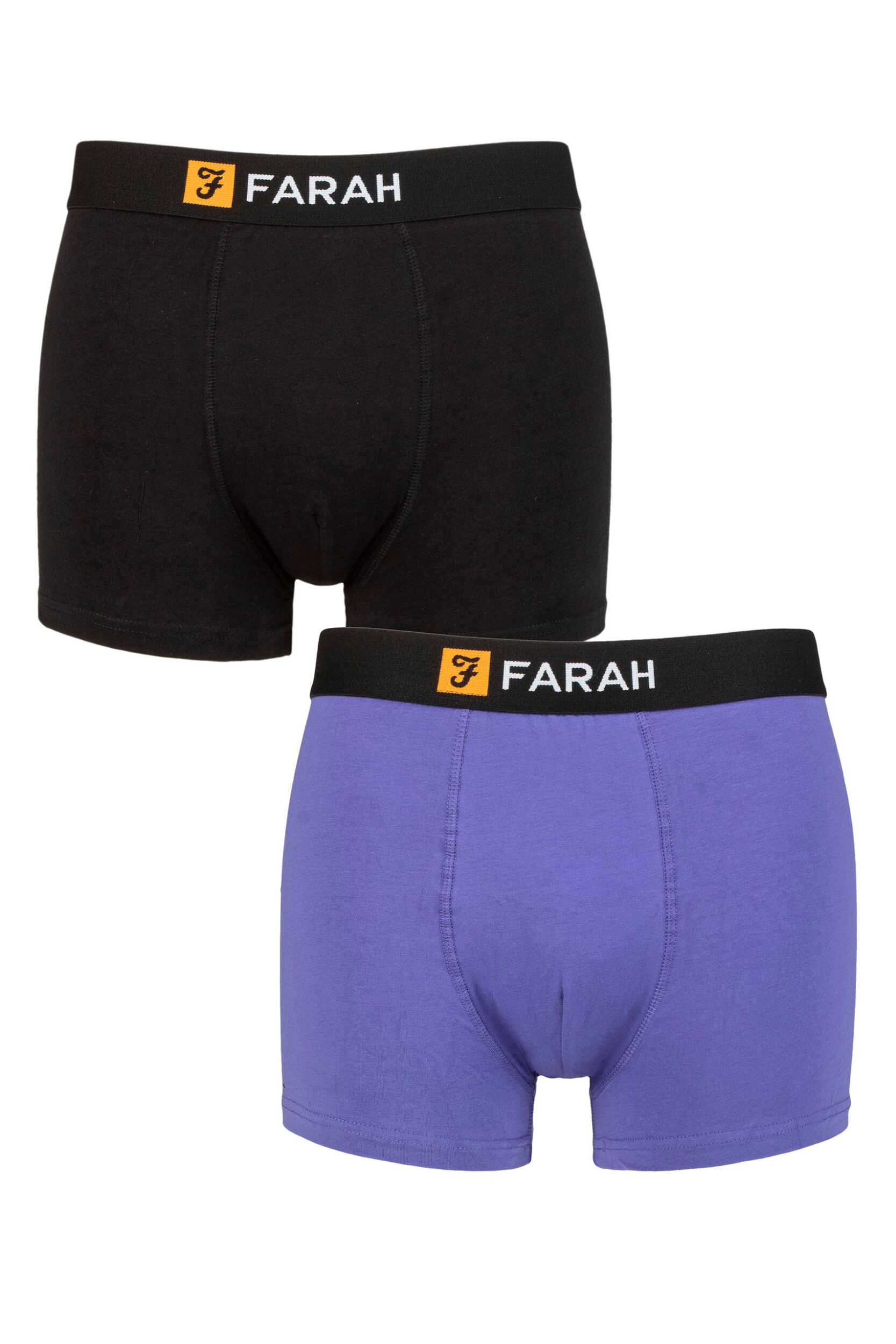 Mens 2 Pack Farah Cotton Classic Fitted Trunks Black / Purple M