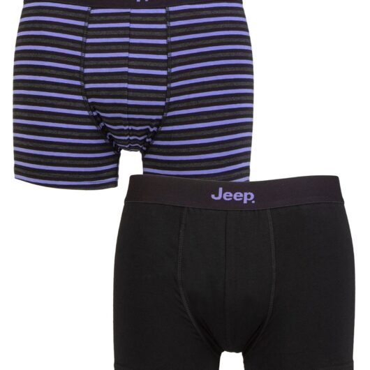 Mens 2 Pack Jeep Cotton Fitted Striped Trunks Black / Purple Medium
