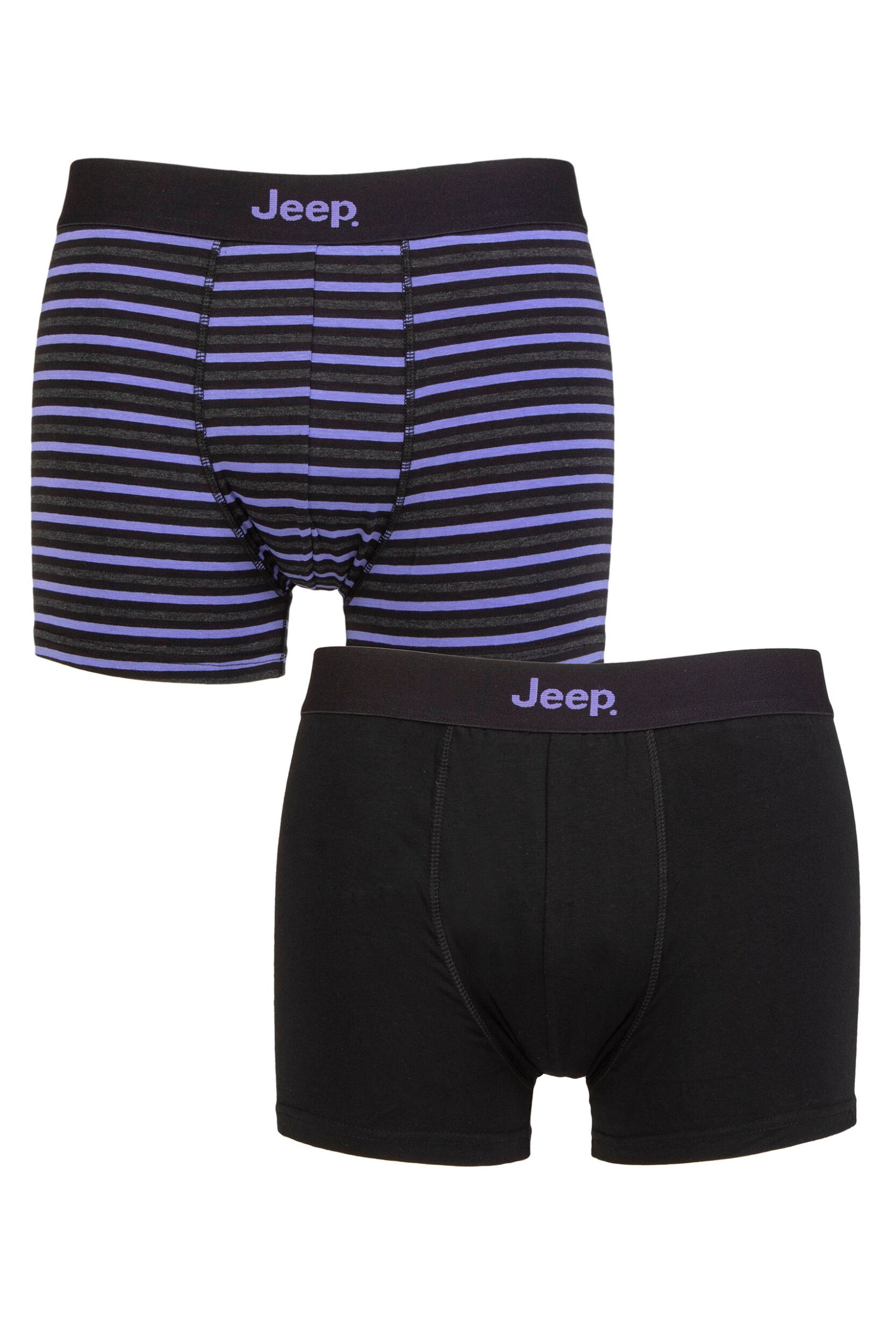 Mens 2 Pack Jeep Cotton Fitted Striped Trunks Black / Purple Medium