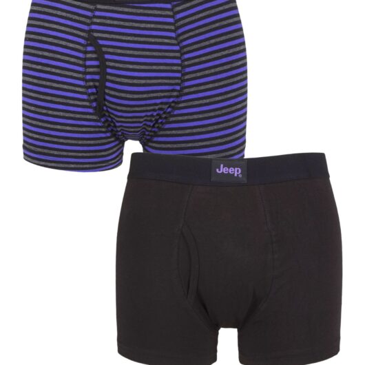 Mens 2 Pack Jeep Tonal Stripe and Plain Keyhole Hipster Trunks Black / Purple Small