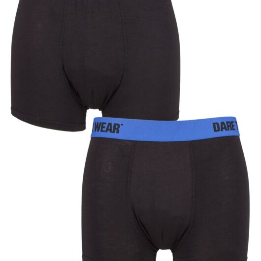 Mens 2 Pack SOCKSHOP Dare To Wear Bamboo Trunks Black Blue / Black Purple Small
