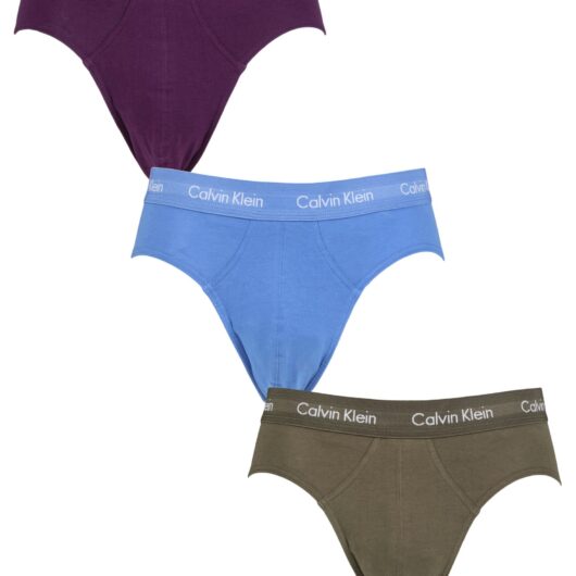 Mens 3 Pack Calvin Klein Cotton Stretch Hip Briefs Cheshire Purple / Active Blue / Army S