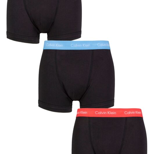 Mens 3 Pack Calvin Klein Cotton Stretch Trunks Purple / Blue Burst / Strawberry Field L