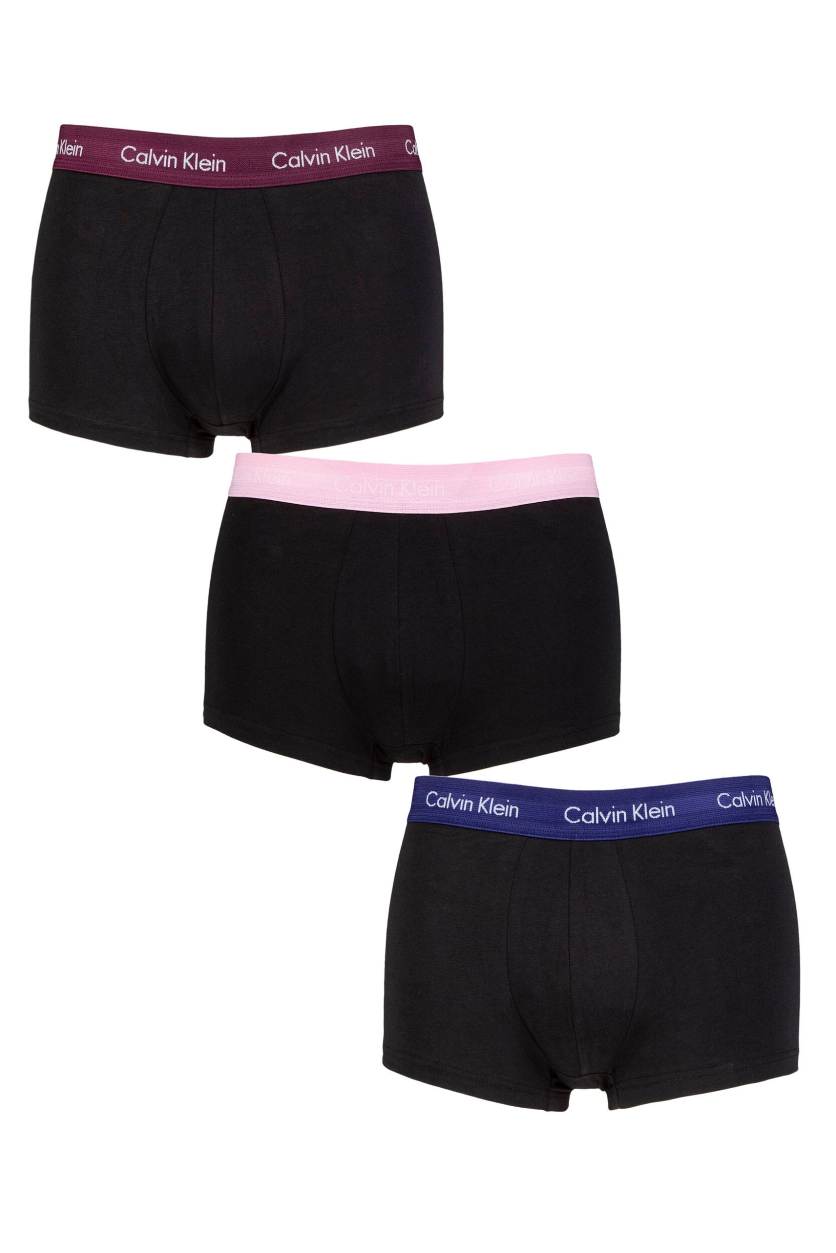 Mens 3 Pair Calvin Klein Low Rise Trunks Grape Glimmer / Pale Orchid / Purple M