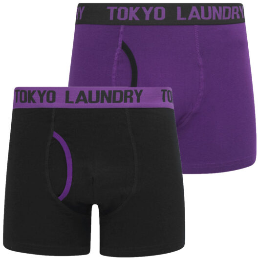 Mens Underwear Westhorpe (2 Pack) Boxer Shorts Set in Sky Captain Navy / Plum Jam / S - Tokyo Laundry