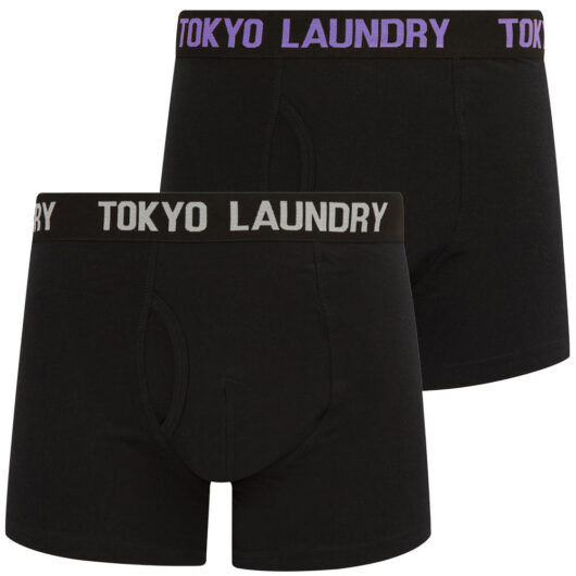 Mens Underwear Weymouth (2 Pack) Boxer Shorts Set in Dahlia Purple / Light Grey Marl / S - Tokyo Laundry