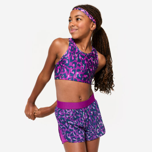 Girls' Breathable Sports Bra - Purple Leopard Print