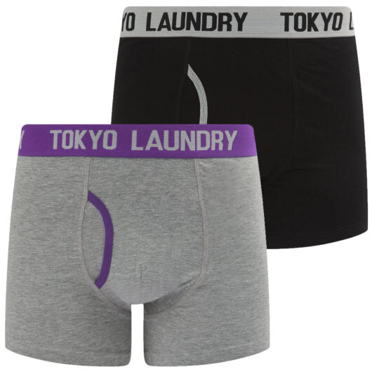 Mens Underwear Wansdown (2 Pack) Boxer Shorts Set in Light Grey Marl / Royal Purple / S - Tokyo Laundry