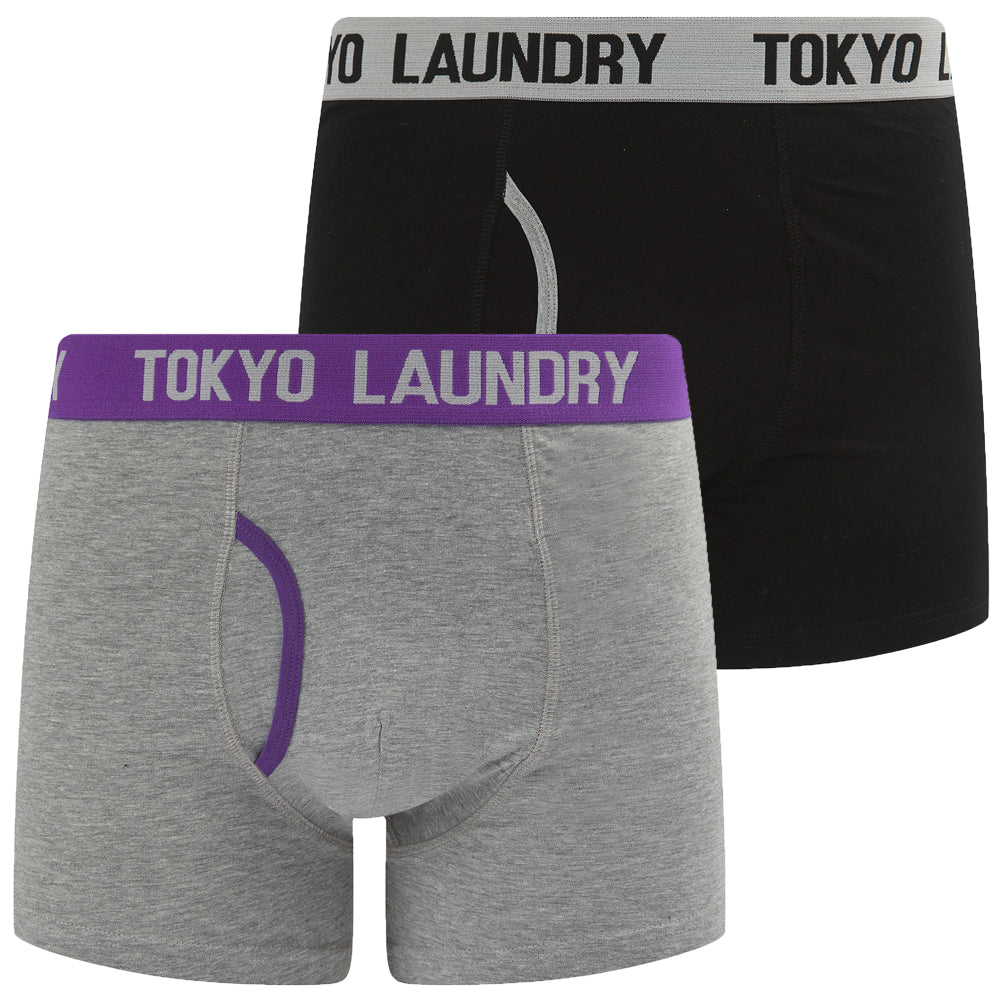 Mens Underwear Wansdown (2 Pack) Boxer Shorts Set in Light Grey Marl / Royal Purple / S - Tokyo Laundry