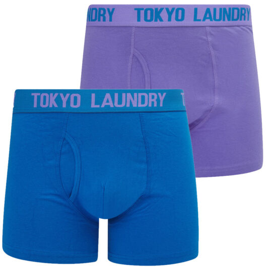 Mens Underwear Dans (2 Pack) Boxer Shorts Set in Dahlia Purple / Nebulas Blue / S - Tokyo Laundry